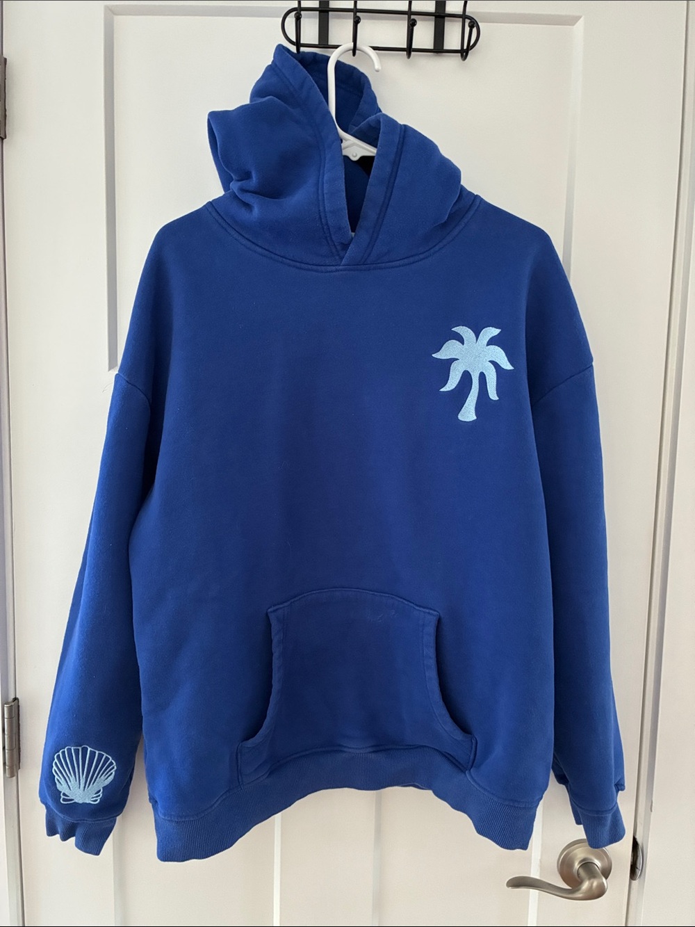 Pink Palm Puff Royal Blue Palm-Graphic Pullover Hoodie XL